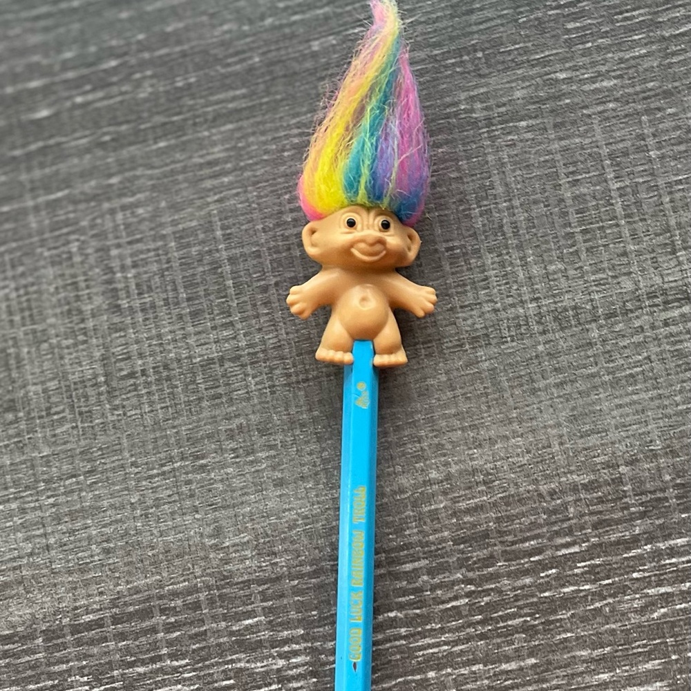 Collectable Russ Good Luck Rainbow Treasure Troll Pencil Topper & Pencil